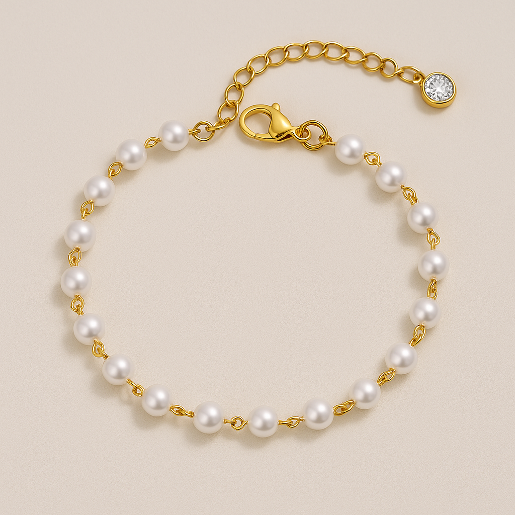 Élégance Nacrée – Bracelet perles blanches haut de gamme et acier inoxydable doré