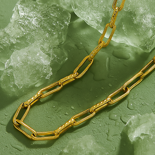 Maillon d’Or - Ensemble collier + bracelet en maille rectangulaire dorée