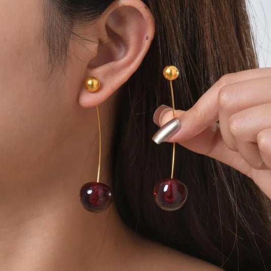 Cerise Élancée – Boucles d’oreilles cerise en acier inoxydable