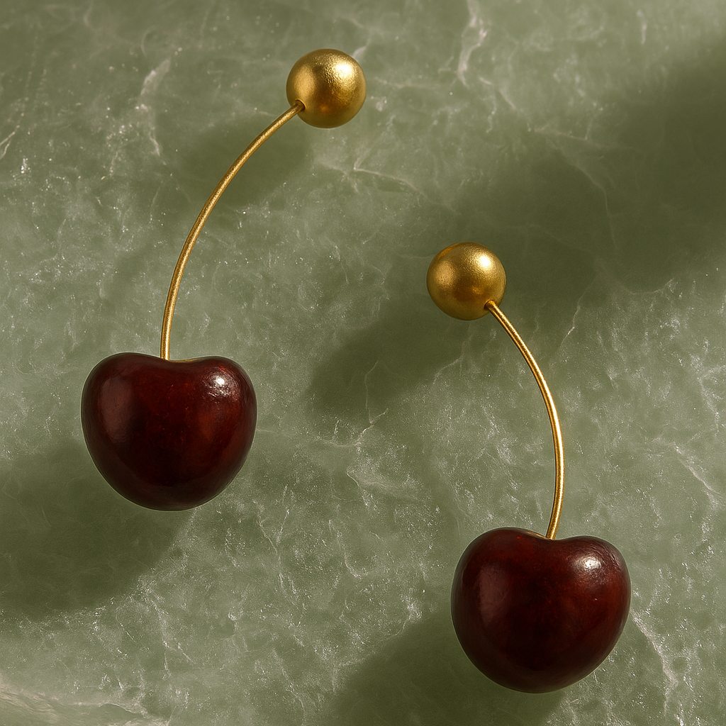 Cerise Élancée – Boucles d’oreilles cerise en acier inoxydable