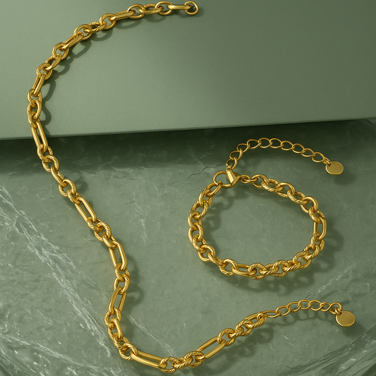 Liane Doré – Collier et bracelet maillons tressés