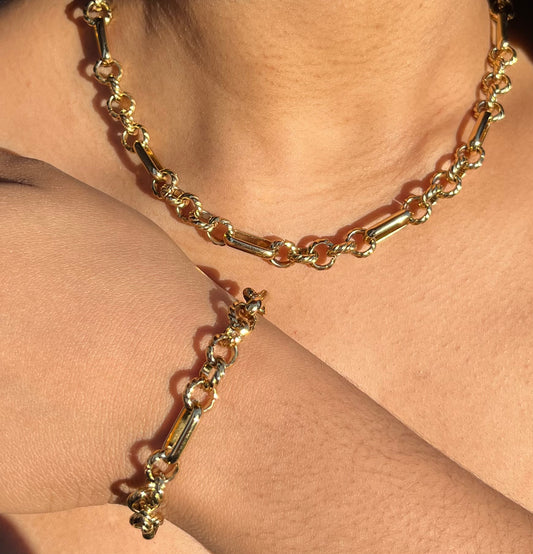 Liane Doré – Collier et bracelet maillons tressés