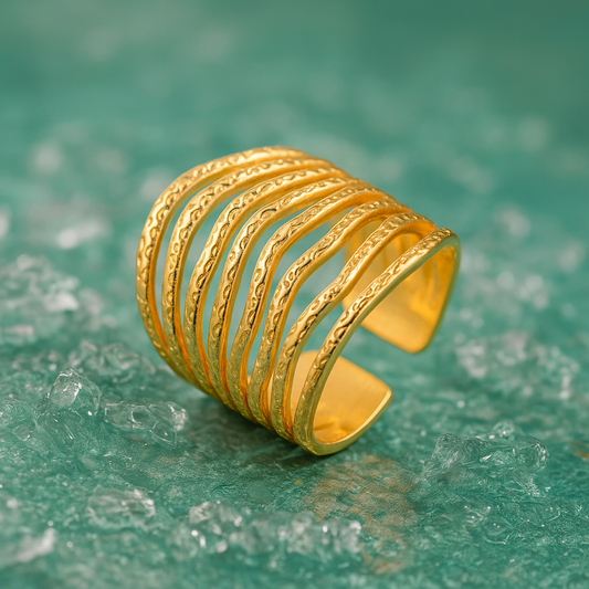 Onde Dorée - Bague dorée en acier inoxydable