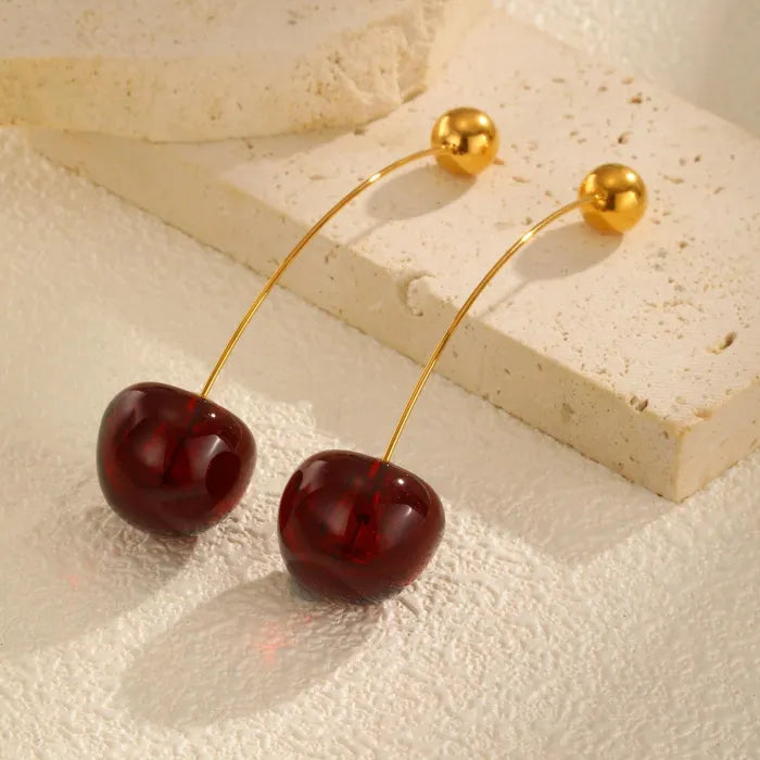 Cerise Élancée – Boucles d’oreilles cerise en acier inoxydable